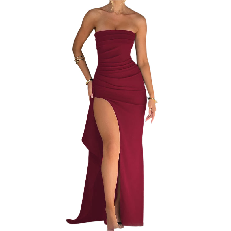 Strapless Long Split Bridesmaid Wedding Party Dress For Women - Weriion