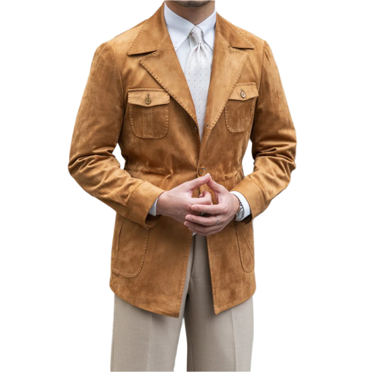 Suede Safari Jacket With Slim Fit - Weriion