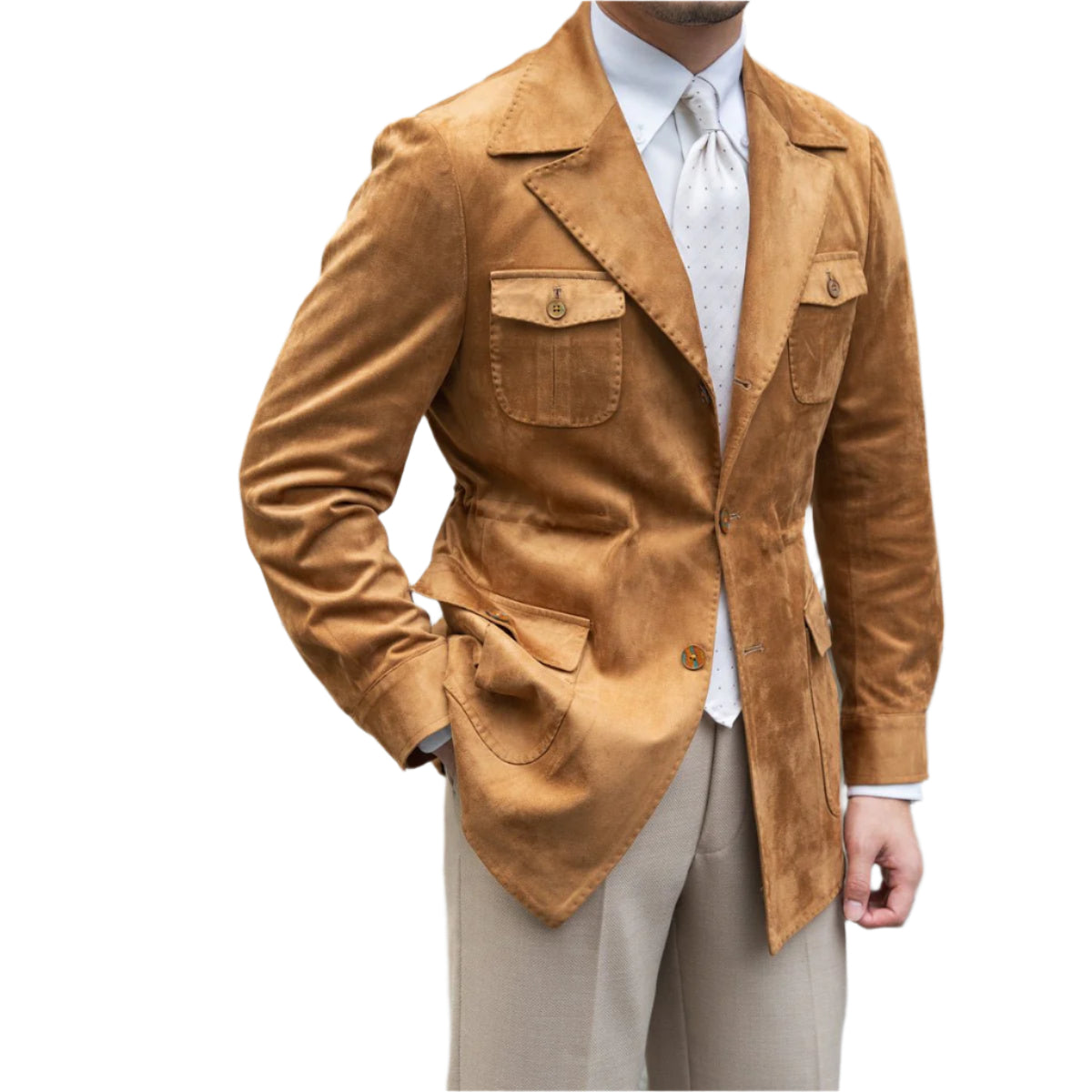 Suede Safari Jacket With Slim Fit - Weriion