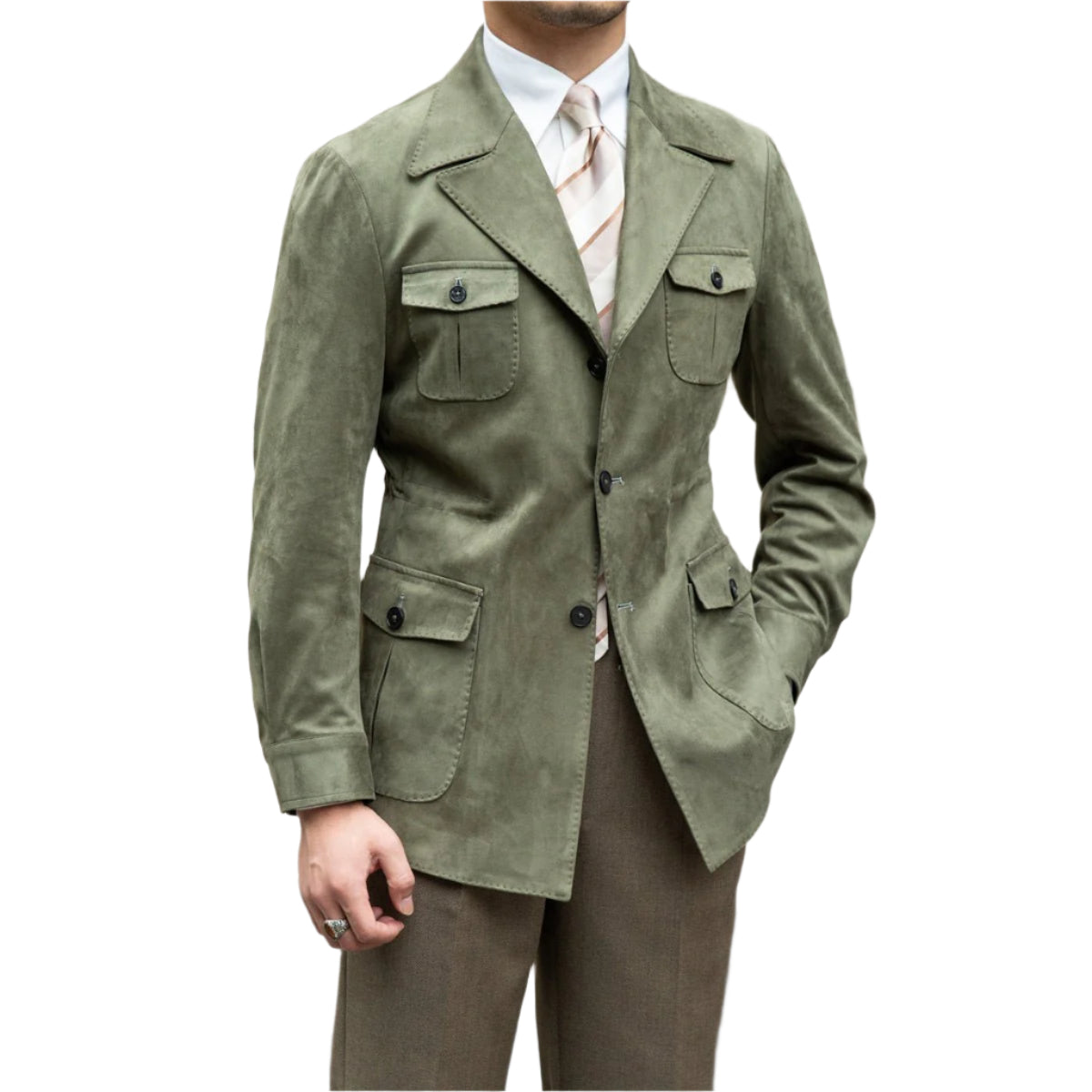 Suede Safari Jacket With Slim Fit - Weriion