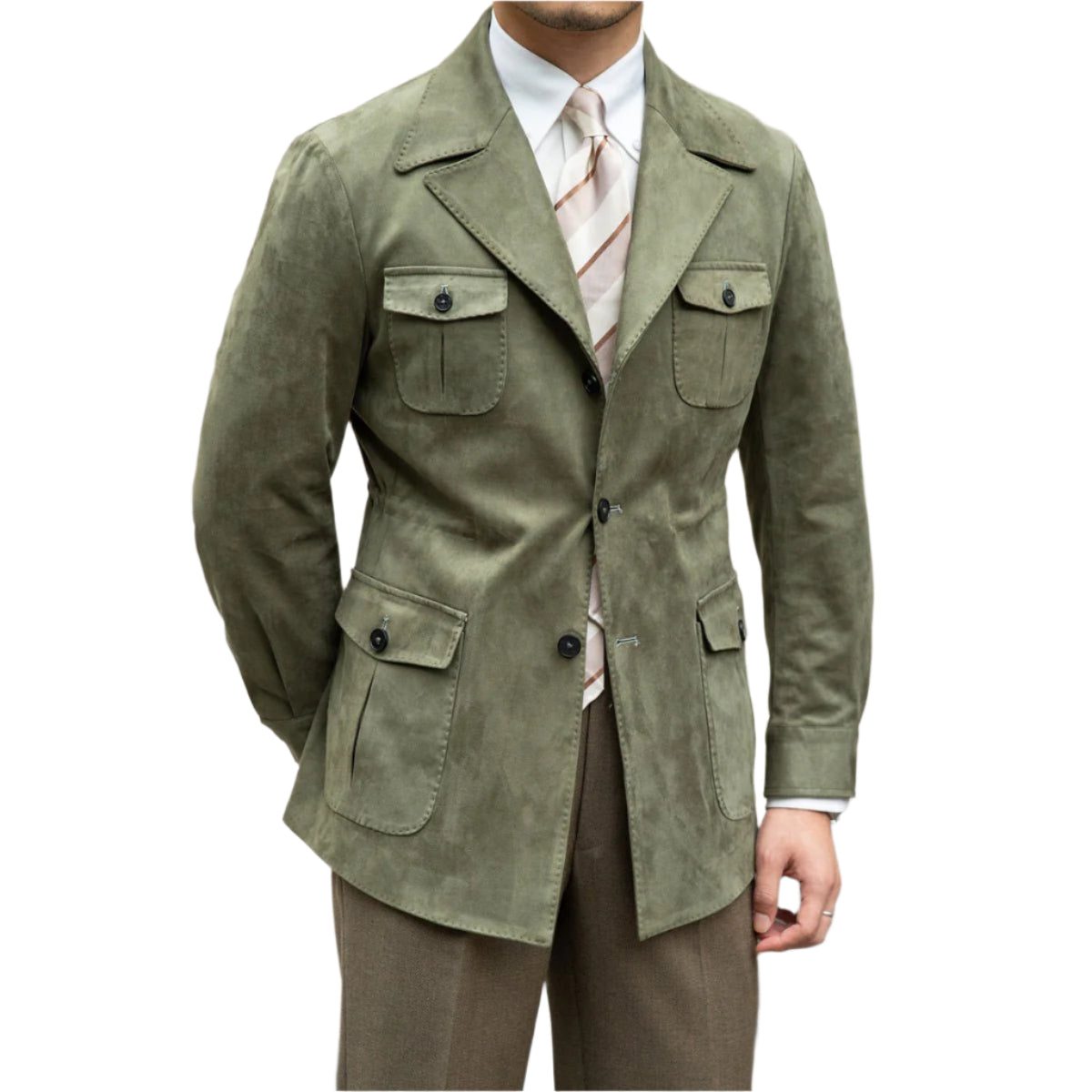 Suede Safari Jacket With Slim Fit - Weriion
