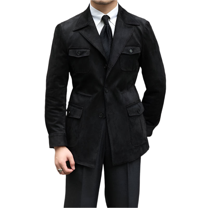 Suede Safari Jacket With Slim Fit - Weriion