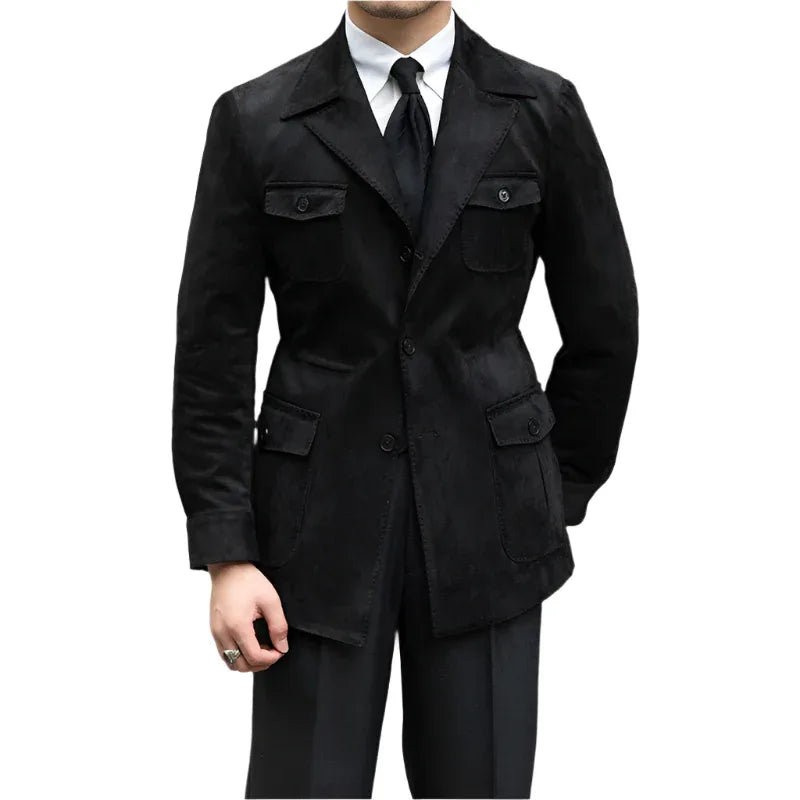 Suede Safari Jacket With Slim Fit - Weriion