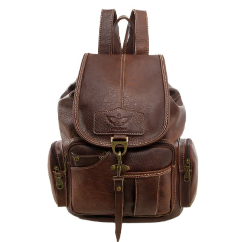 Unisex Large Capacity Leather Backpack With Eagle Symbol - Weriion