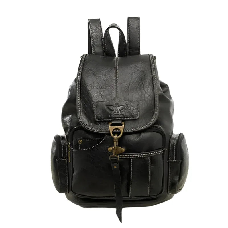 Unisex Large Capacity Leather Backpack With Eagle Symbol - Weriion