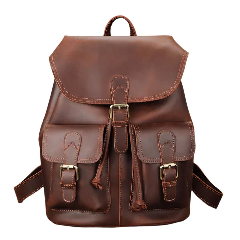 Unisex Leather Large Capacity Leisure Travel Bag Backpack - Weriion