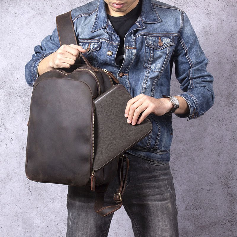 Vintage Cowhide Leather Backpack For Men - Weriion