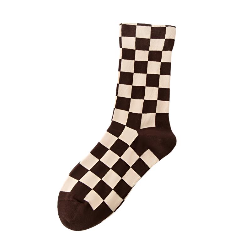 Women's Chessboard Plaid Contrast Color Tube Socks - Weriion