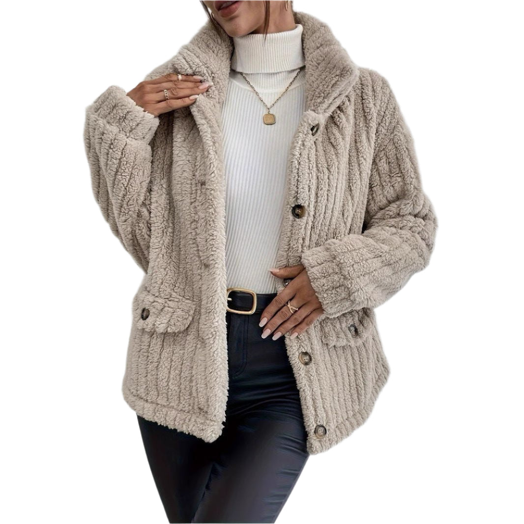 Women's Double - Sided Velvet Button Cardigan Casual Coat - Weriion