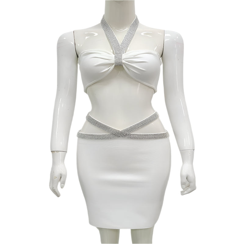 Women's Fashion Two - Piece Fitted Bandage Crop Top & Skirt - Weriion