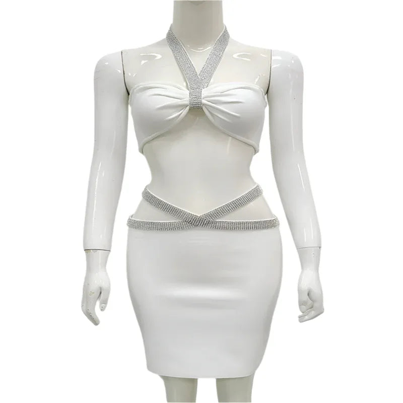 Women's Fashion Two - Piece Fitted Bandage Crop Top & Skirt - Weriion