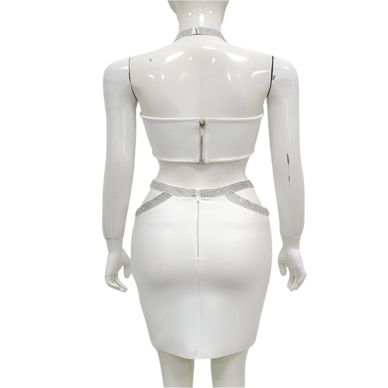 Women's Fashion Two - Piece Fitted Bandage Crop Top & Skirt - Weriion