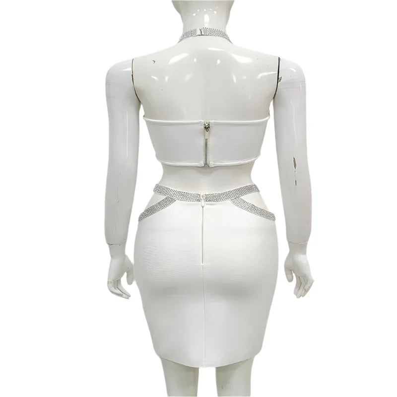 Women's Fashion Two - Piece Fitted Bandage Crop Top & Skirt - Weriion