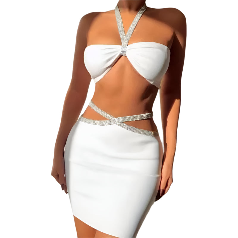 Women's Fashion Two - Piece Fitted Bandage Crop Top & Skirt - Weriion