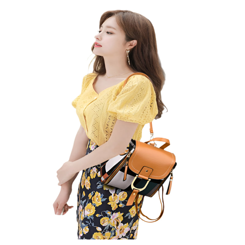 Women's Grid Pattern School Bag Travel Backpack - Weriion