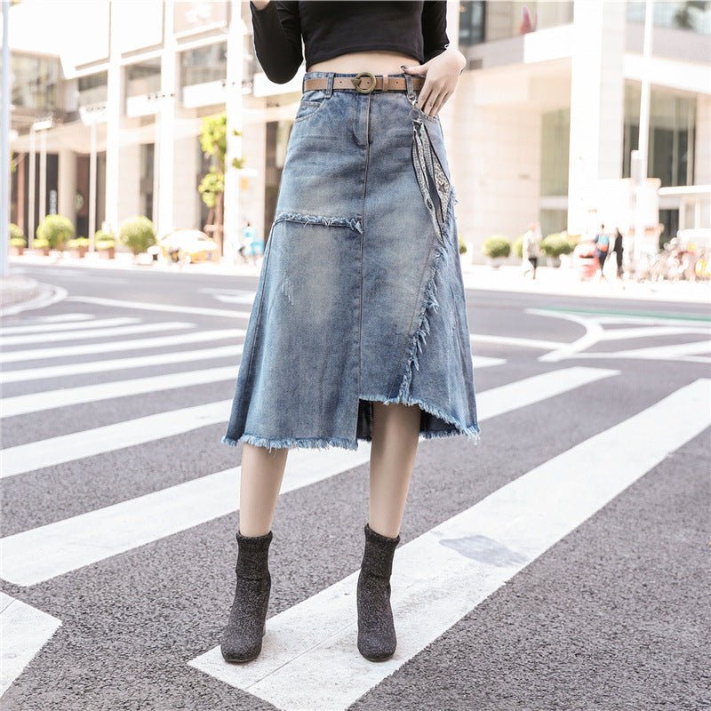 Women's Irregular Slit Denim Skirt - Weriion