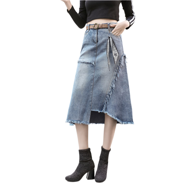 Women's Irregular Slit Denim Skirt - Weriion