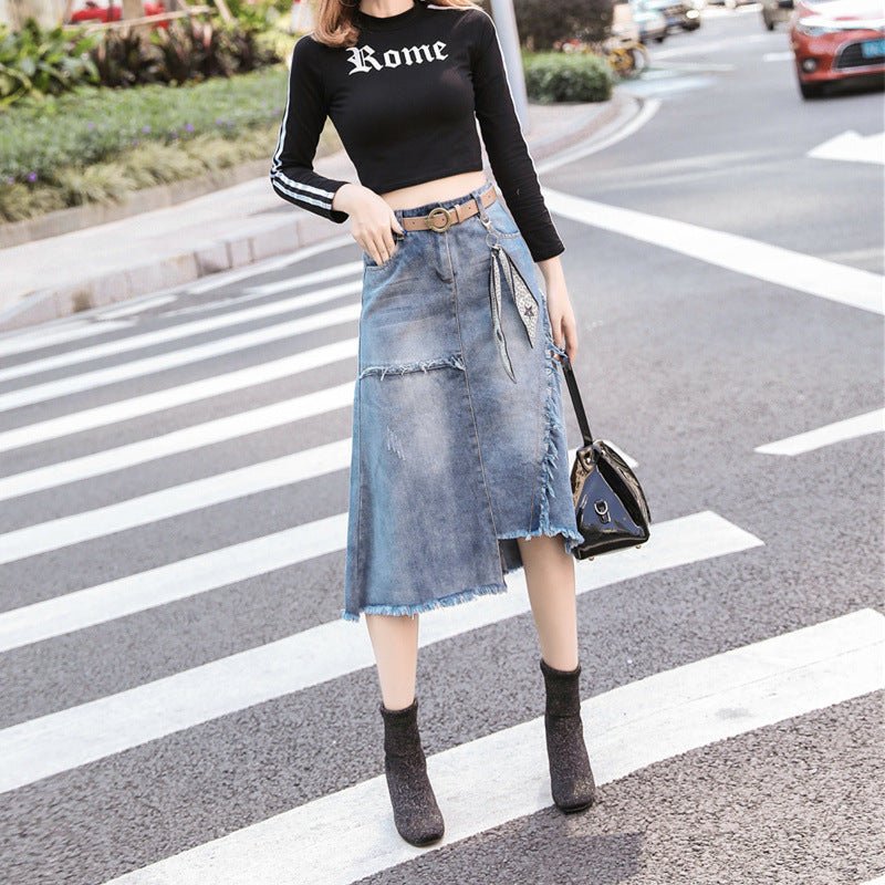 Women's Irregular Slit Denim Skirt - Weriion