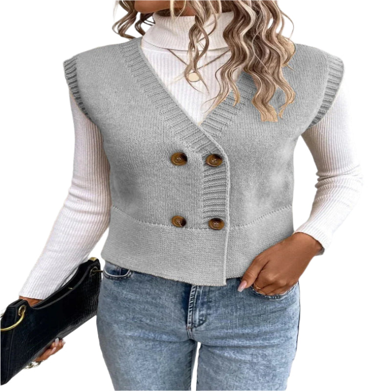 Women's Knitted V - Neck Buttoned Casual Sweater - Weriion