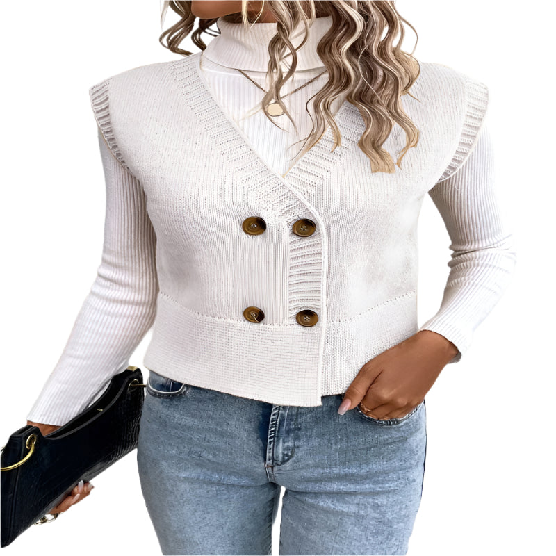 Women's Knitted V - Neck Buttoned Casual Sweater - Weriion
