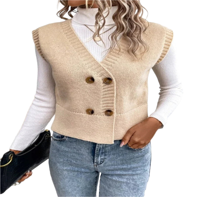 Women's Knitted V - Neck Buttoned Casual Sweater - Weriion