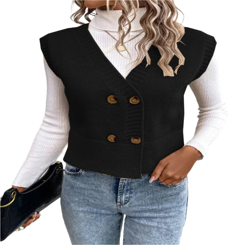 Women's Knitted V - Neck Buttoned Casual Sweater - Weriion