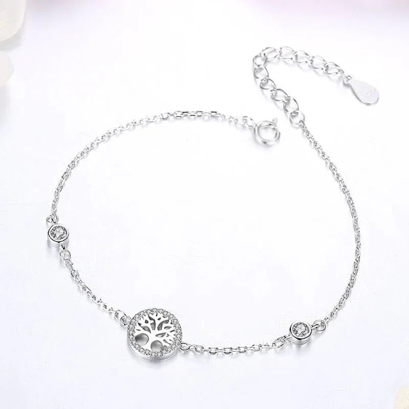 Women's Ladies Sterling Silver 925 Tree Of Life Bracelet Inlaid With Zircon - Weriion