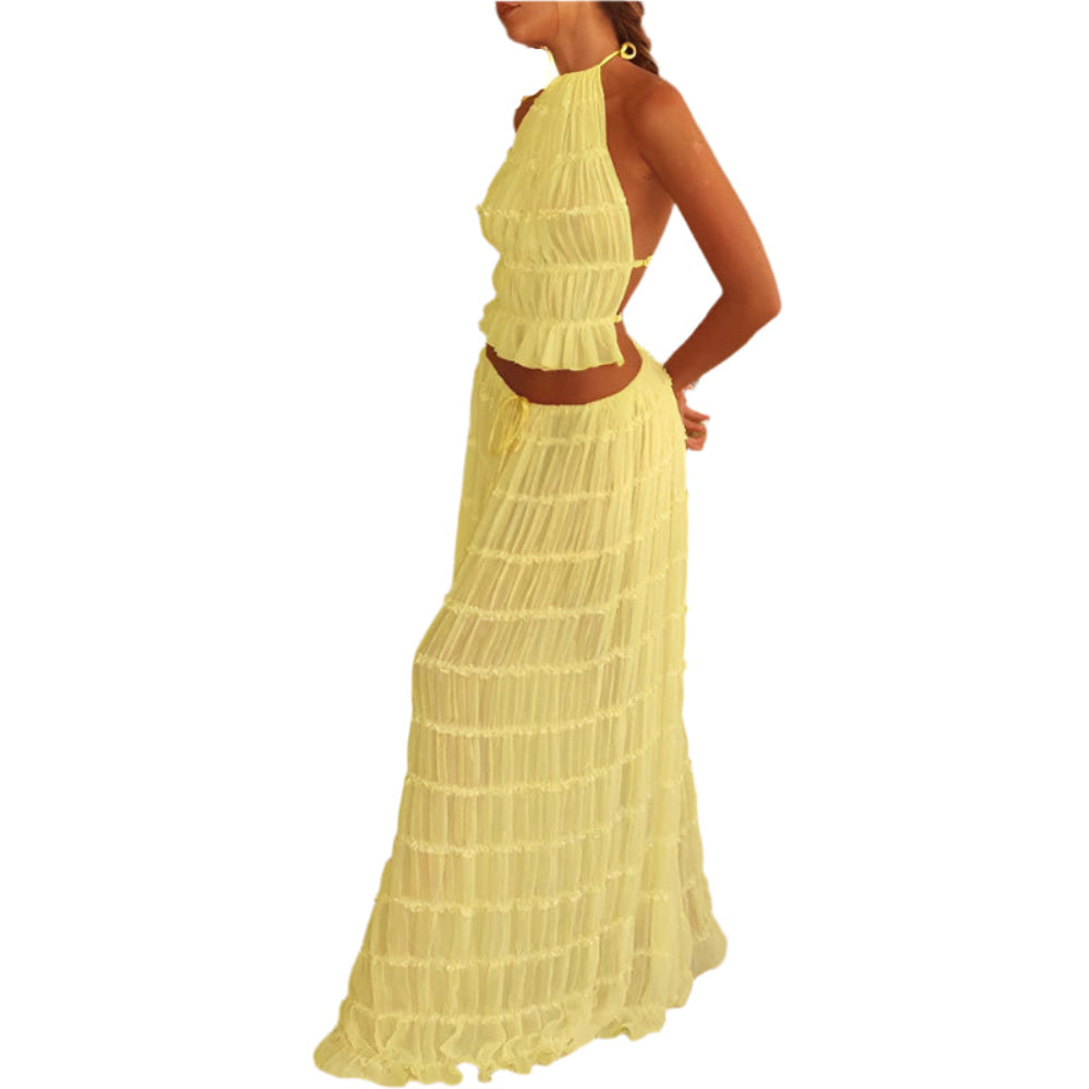 Women's Long Dress & Sleeveless Backless Top 2pcs Clothing Set - Weriion