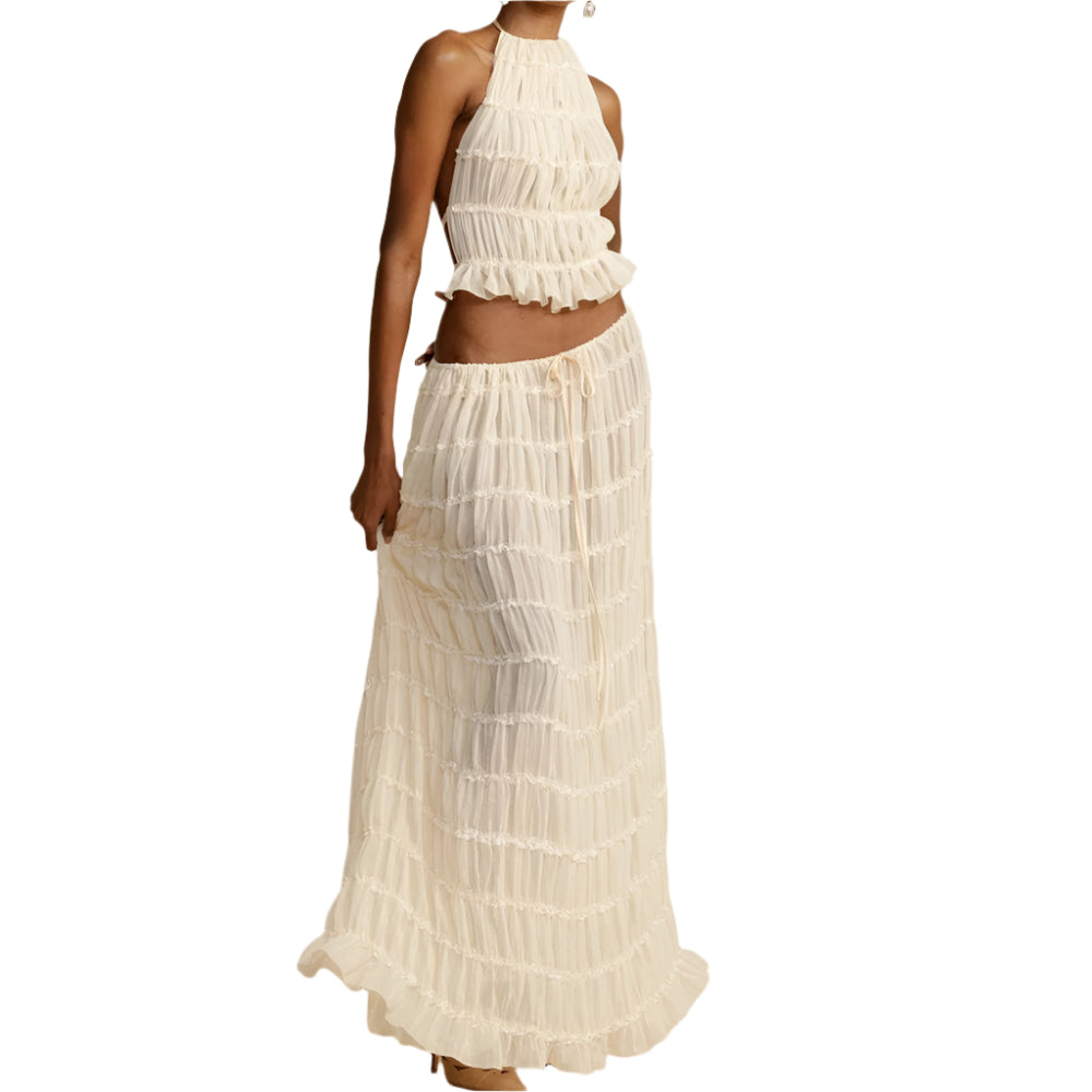 Women's Long Dress & Sleeveless Backless Top 2pcs Clothing Set - Weriion