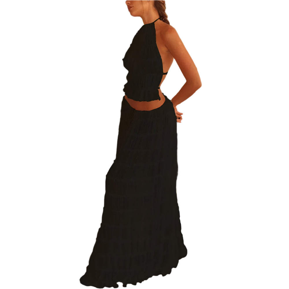 Women's Long Dress & Sleeveless Backless Top 2pcs Clothing Set - Weriion