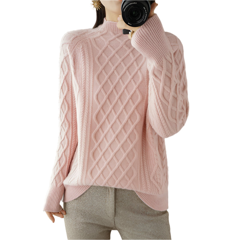 Women's Loose Fit Turtleneck Twisted Wool Sweater - Weriion