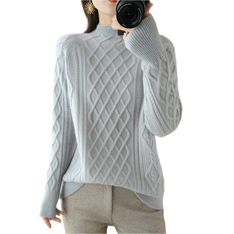 Women's Loose Fit Turtleneck Twisted Wool Sweater - Weriion