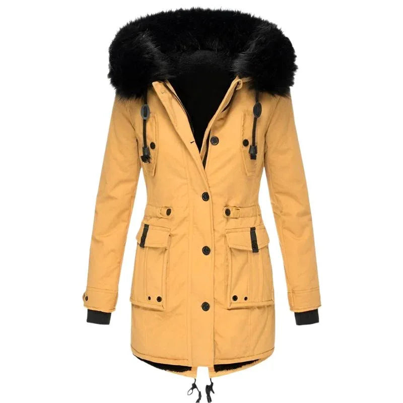 Women's Mid - Length Thick Hooded Drawstring Winter Jacket - Weriion
