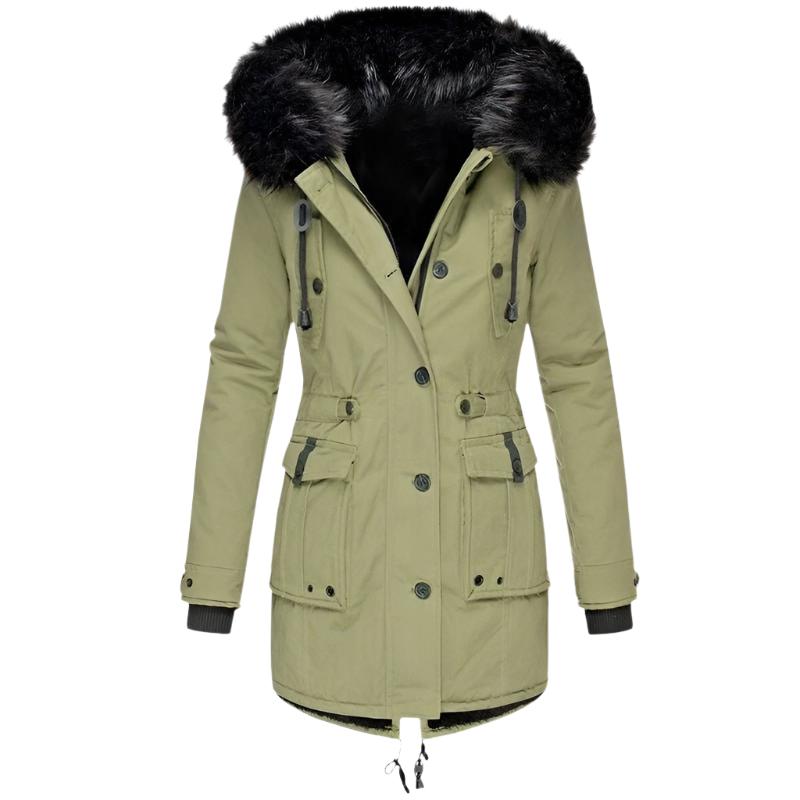 Women's Mid - Length Thick Hooded Drawstring Winter Jacket - Weriion