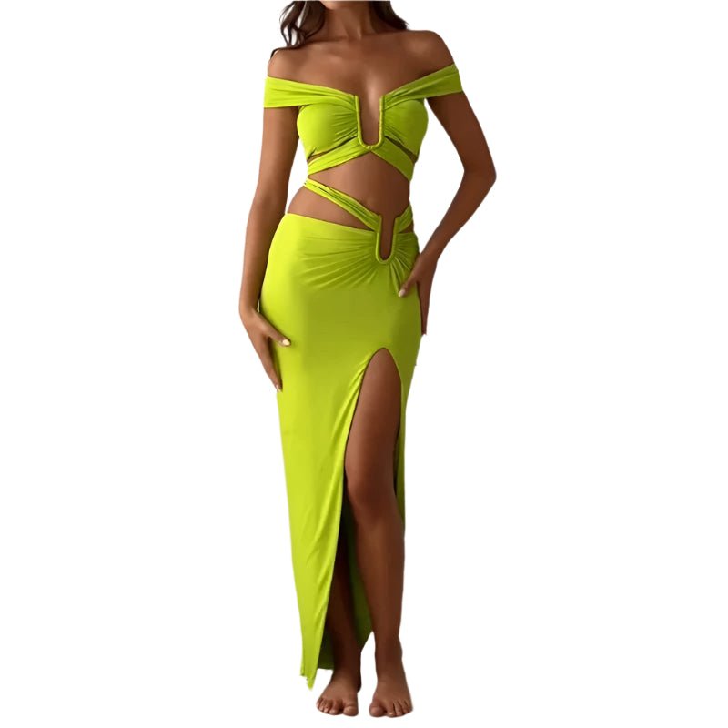 Women's Midriff Outfit Long Skirt Two - Piece Set - Weriion
