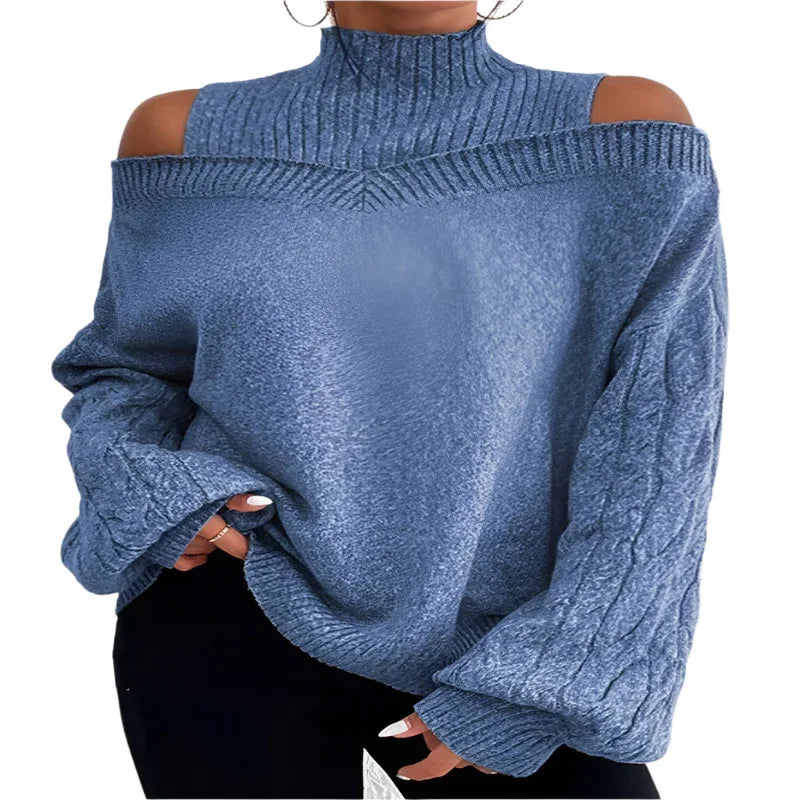Women's Off - The - Shoulder Pullover Turtleneck Collar Sweater - Weriion