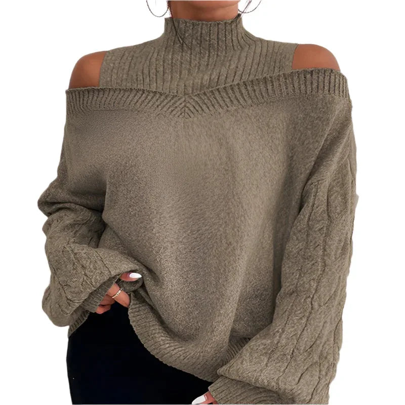 Women's Off - The - Shoulder Pullover Turtleneck Collar Sweater - Weriion