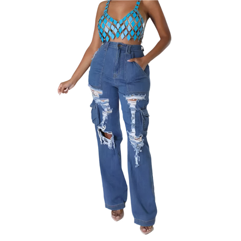 Women's Pants Ripped Stretchable Jeans - Weriion