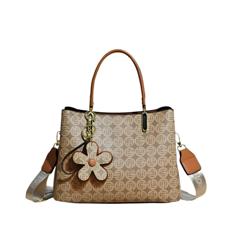 Women's PU Leather Handbag With Flower Pendant & Removable Shoulder Strap - Weriion