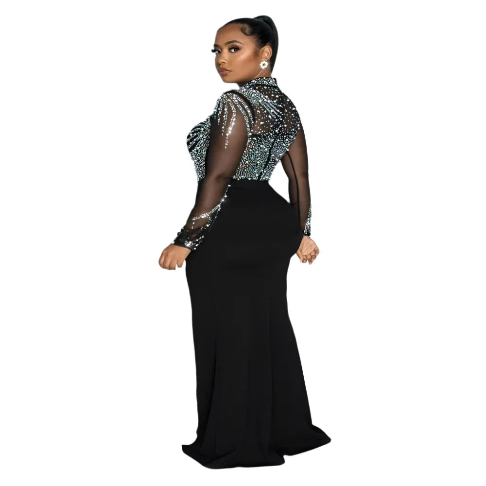 Women's Rhinestone Pearl See - Through Waist - Tight Stretch Split Dress - Weriion