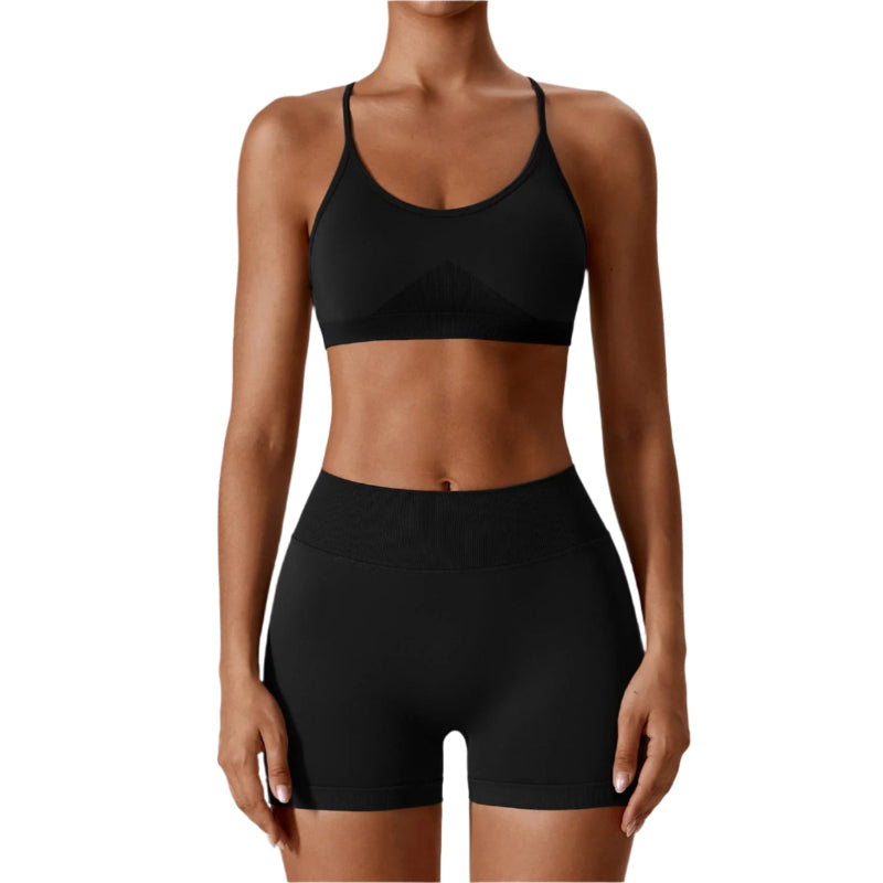 Women's Seamless Open Back Sports Bra & Gym Shorts Quick - Drying Close Fit Gym Clothing Set - Weriion