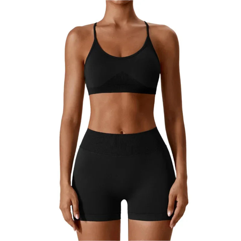 Women's Seamless Open Back Sports Bra & Gym Shorts Quick - Drying Close Fit Gym Clothing Set - Weriion