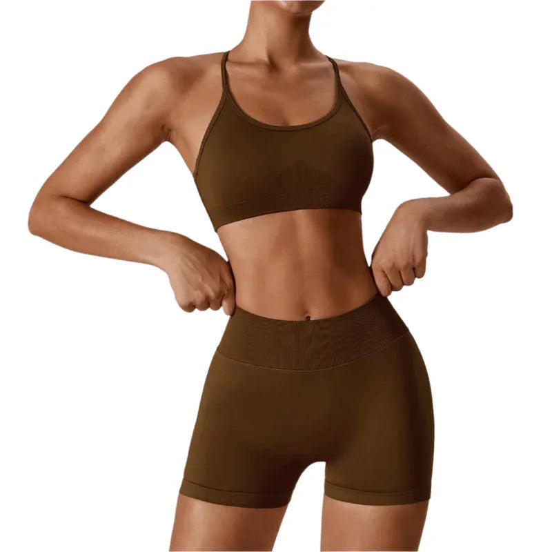 Women's Seamless Open Back Sports Bra & Gym Shorts Quick - Drying Close Fit Gym Clothing Set - Weriion