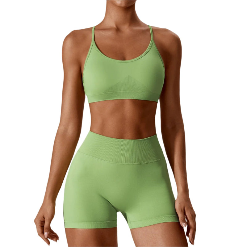 Women's Seamless Open Back Sports Bra & Gym Shorts Quick - Drying Close Fit Gym Clothing Set - Weriion