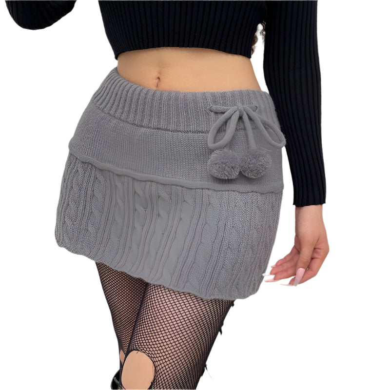 Women's Simple A - line Wool Ball Knitted Skirt - Weriion