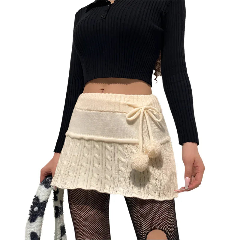 Women's Simple A - line Wool Ball Knitted Skirt - Weriion