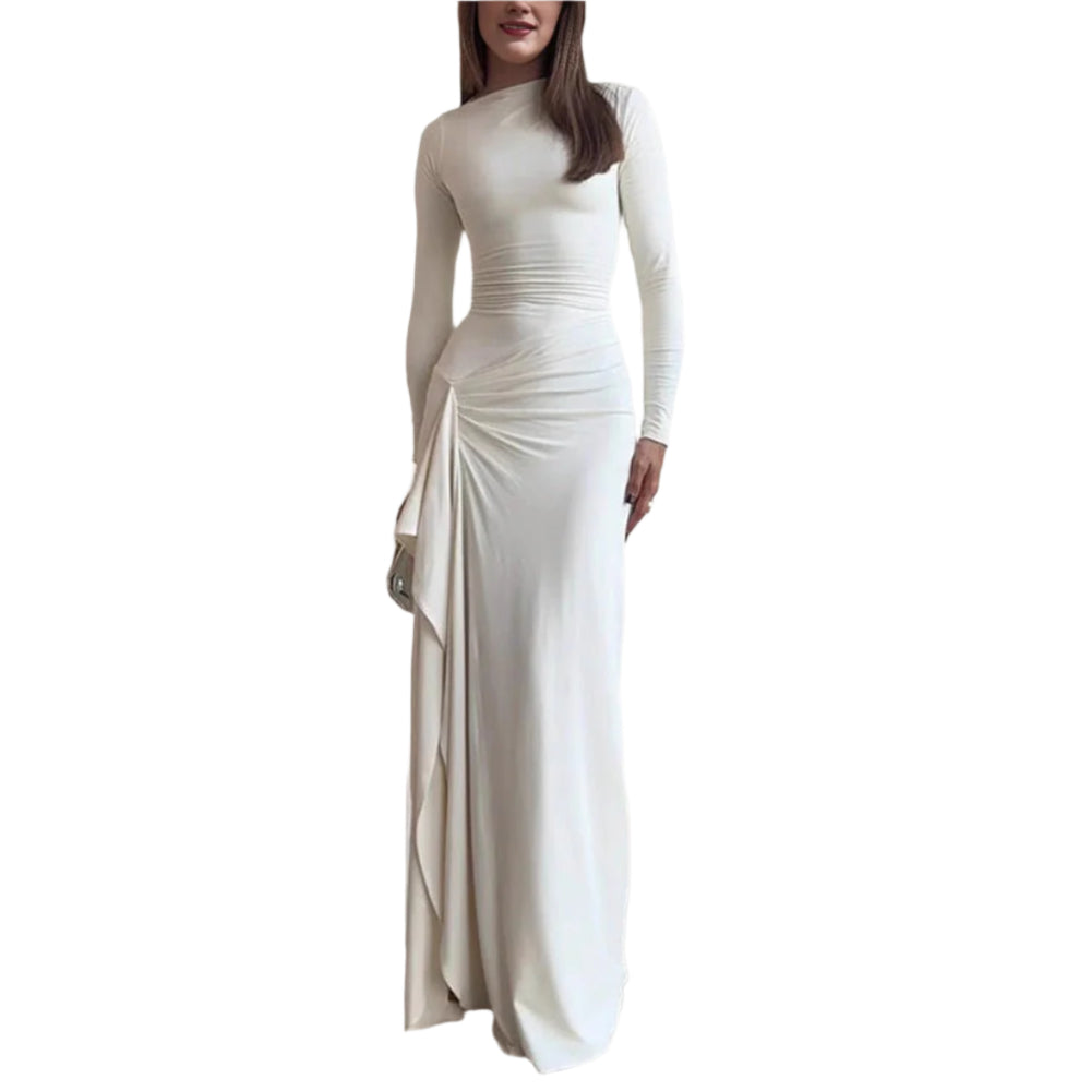 Women's Slim Fit Long - Sleeved Asymmetric Split Dress - Weriion