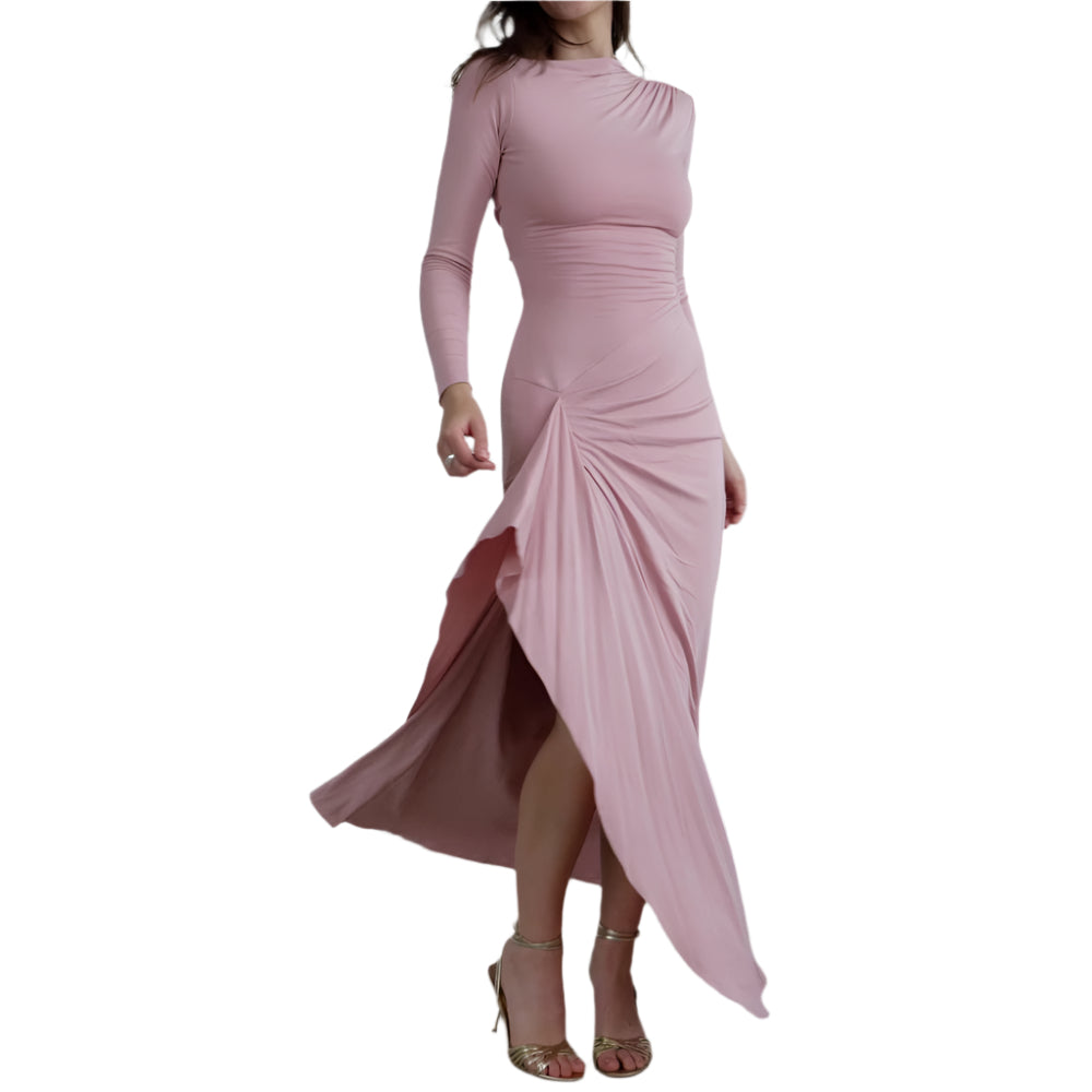 Women's Slim Fit Long - Sleeved Asymmetric Split Dress - Weriion