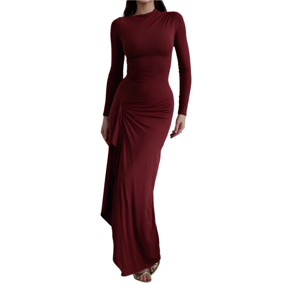 Women's Slim Fit Long - Sleeved Asymmetric Split Dress - Weriion