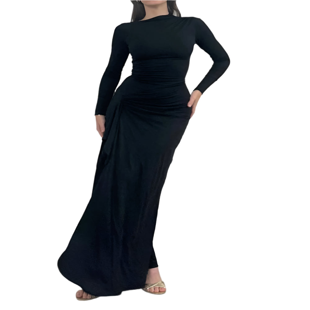 Women's Slim Fit Long - Sleeved Asymmetric Split Dress - Weriion